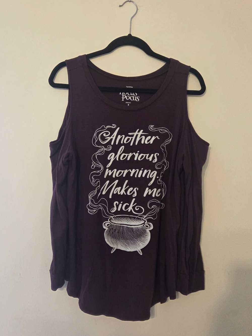 Hocus Pocus Maroon Graphic Cold-Shoulder Top with White Print